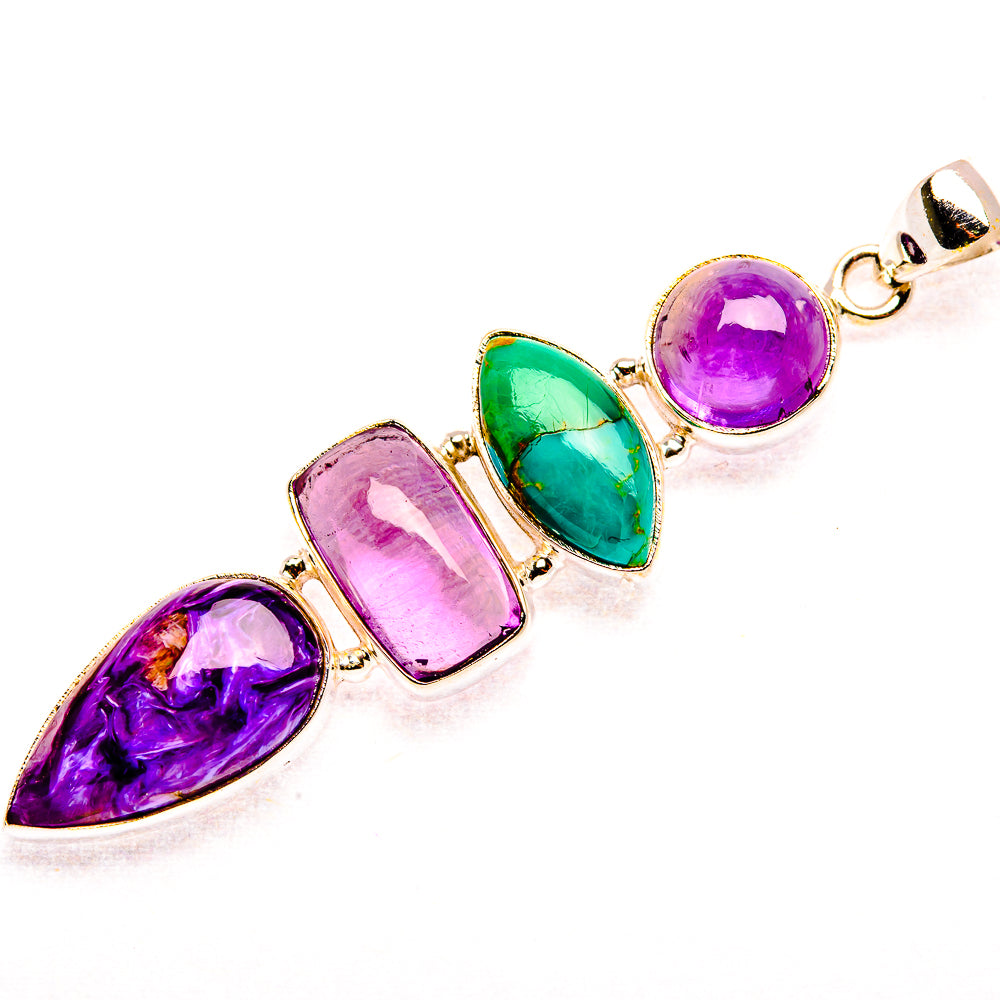 Charoite, Amethyst, Chrysocolla 925 Sterling Silver Pendant 2 5/8" (925 Sterling Silver) PD37731