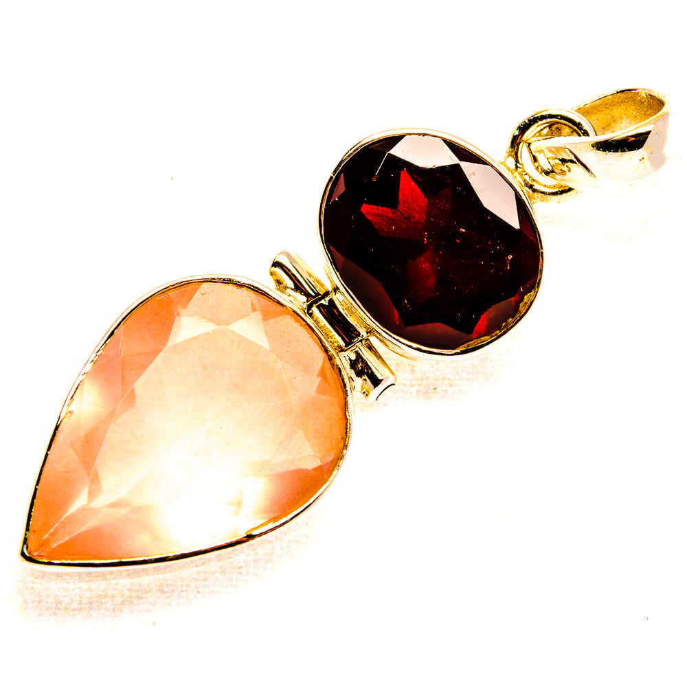 Rose Quartz, Garnet Pendant 1 5/8" (925 Sterling Silver) PD37538