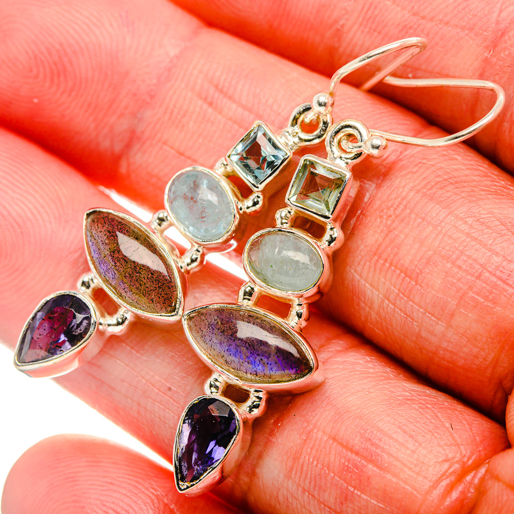 Labradorite, Tanzanite, Aquamarine, Blue Topaz Earrings 13/4" (925 Sterling Silver) EARR431867