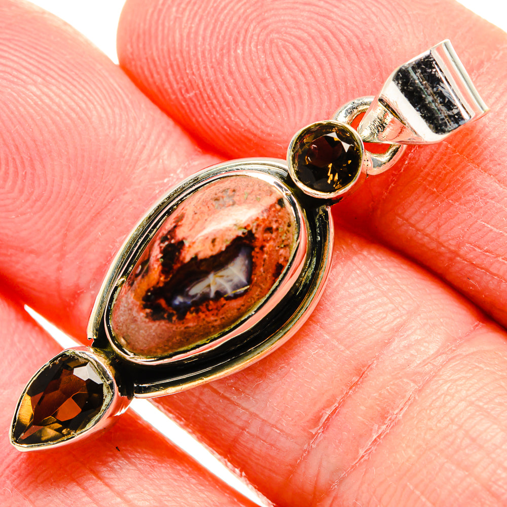 Mexican Fire Opal, Smoky Quartz Pendant 1 1/2" (925 Sterling Silver) PD36791