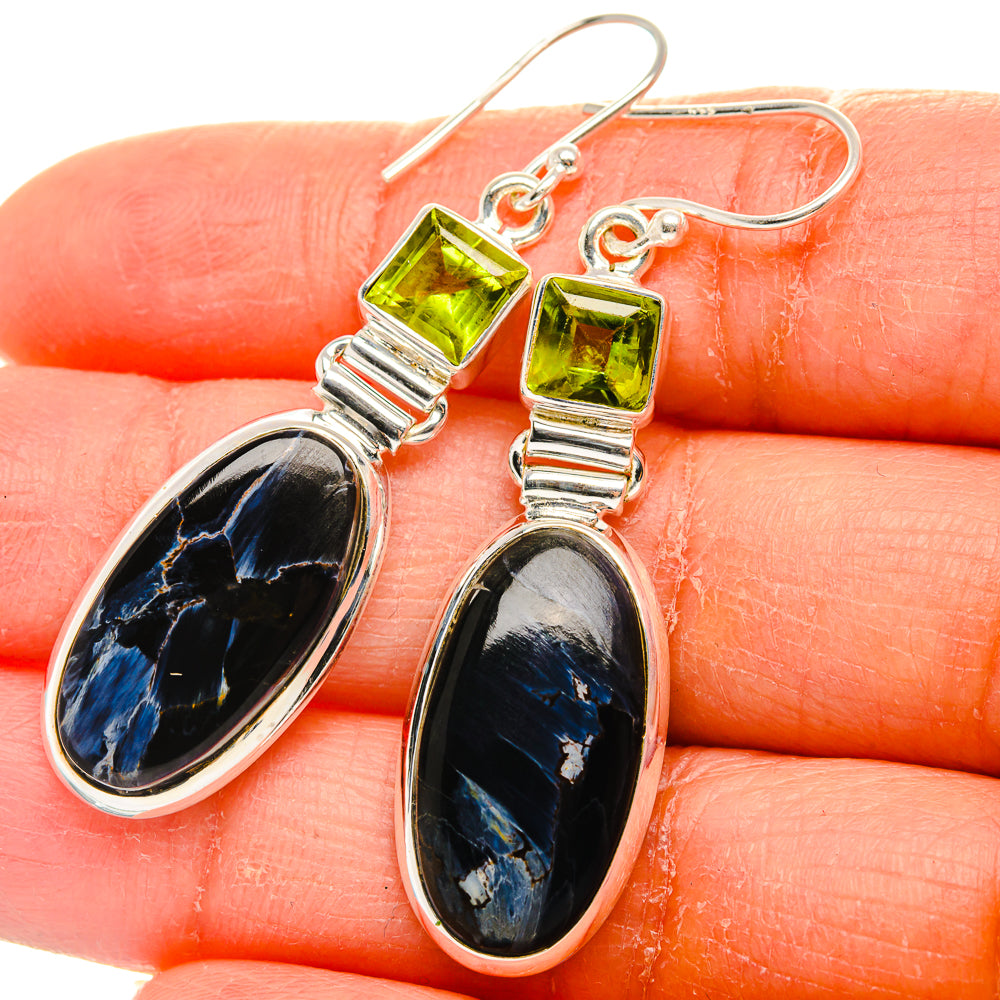 Pietersite, Peridot Earrings 2"  (925 Sterling Silver) EARR431650