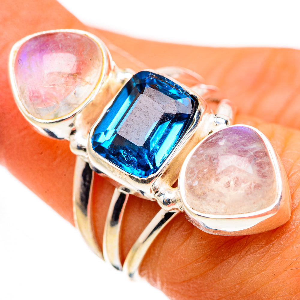 Swiss Blue Topaz, Rainbow Moonstone Ring Size 6.25 (925 Sterling Silver) RING134658