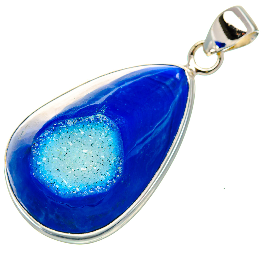 Blue Window Druzy Pendant 1 3/4" (925 Sterling Silver) PD37111