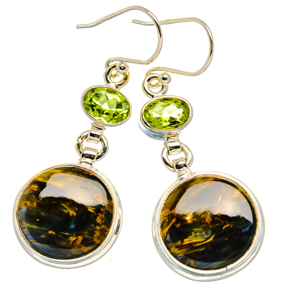 Pietersite, Peridot Earrings 1 3/4" (925 Sterling Silver) EARR431777