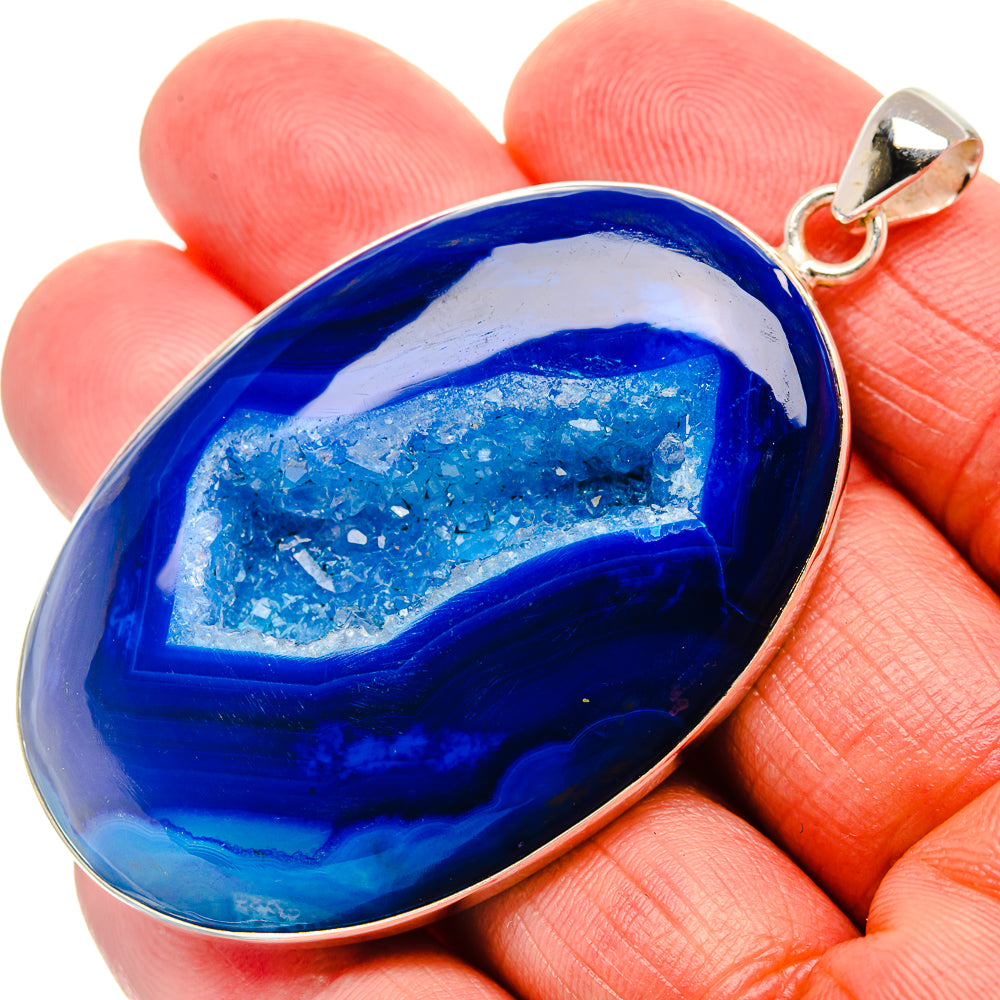 Blue Window Druzy Pendant 2 1/2"  (925 Sterling Silver) PD37218
