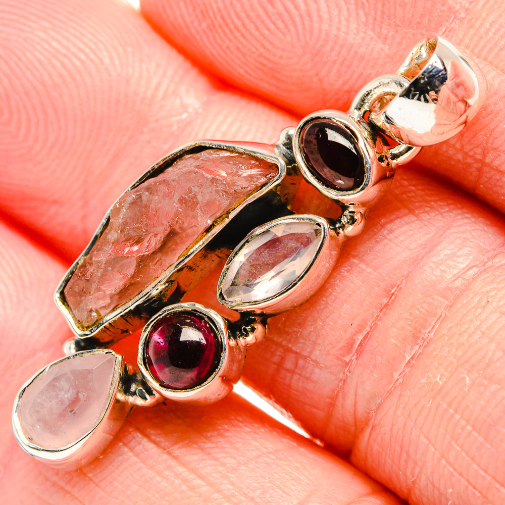 Rough Rose Quartz, Garnet Pendant 1 1/2" (925 Sterling Silver) PD36774