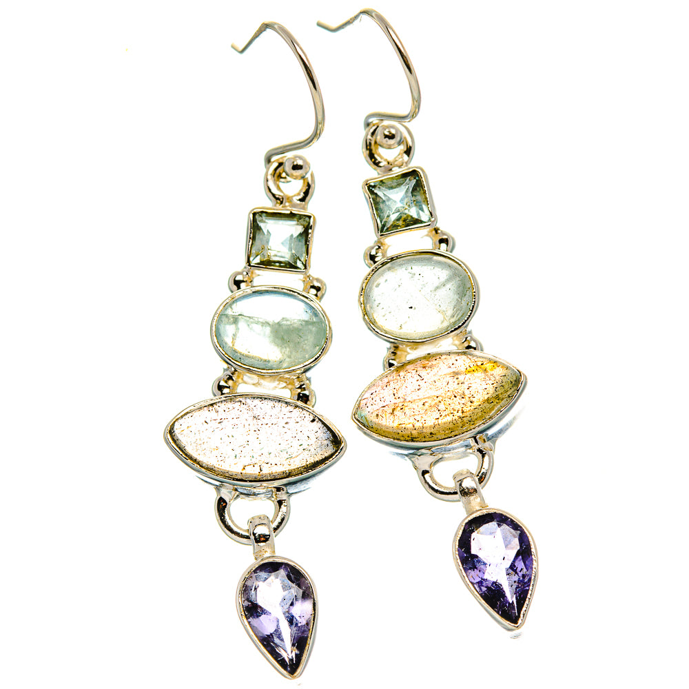 Labradorite, Tanzanite, Aquamarine, Blue Topaz Earrings 1 7/8" (925 Sterling Silver) EARR431871