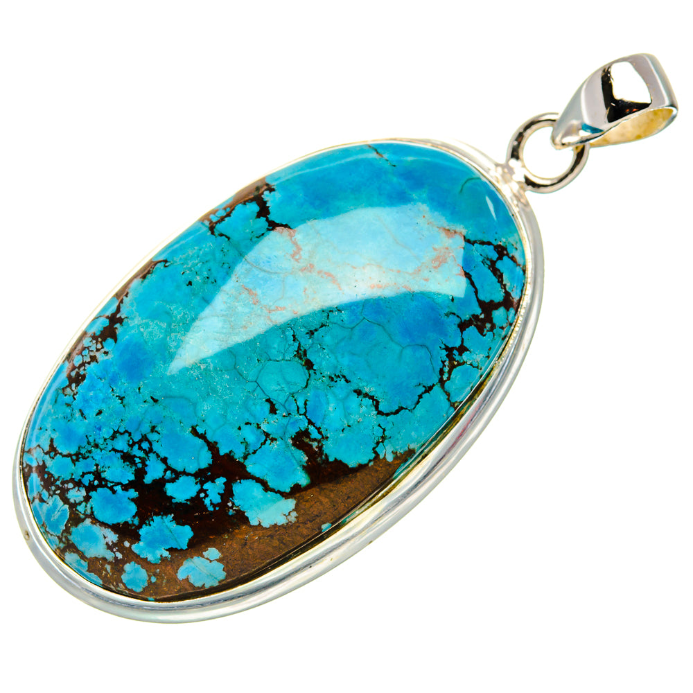 Tibetan Turquoise Pendant 2"  (925 Sterling Silver) PD37159