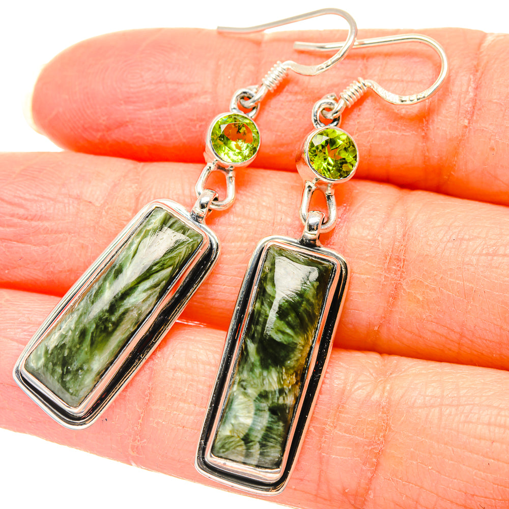 Seraphinite, Peridot Earrings 2" (925 Sterling Silver) EARR431509