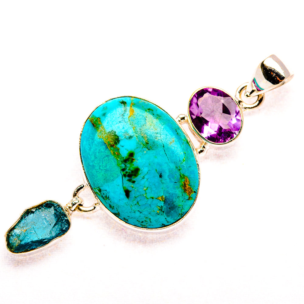 Chrysocolla, Aquamarine, Amethyst 925 Sterling Silver Pendant 2 1/4" (925 Sterling Silver) PD37727