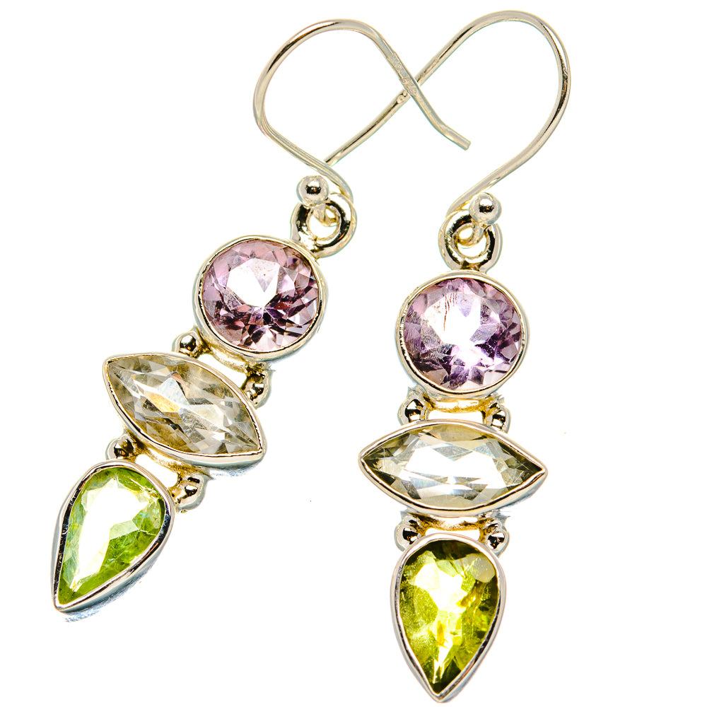 Green Amethyst, Peridot, Amethyst Earrings 1 3/4"  (925 Sterling Silver) EARR431628