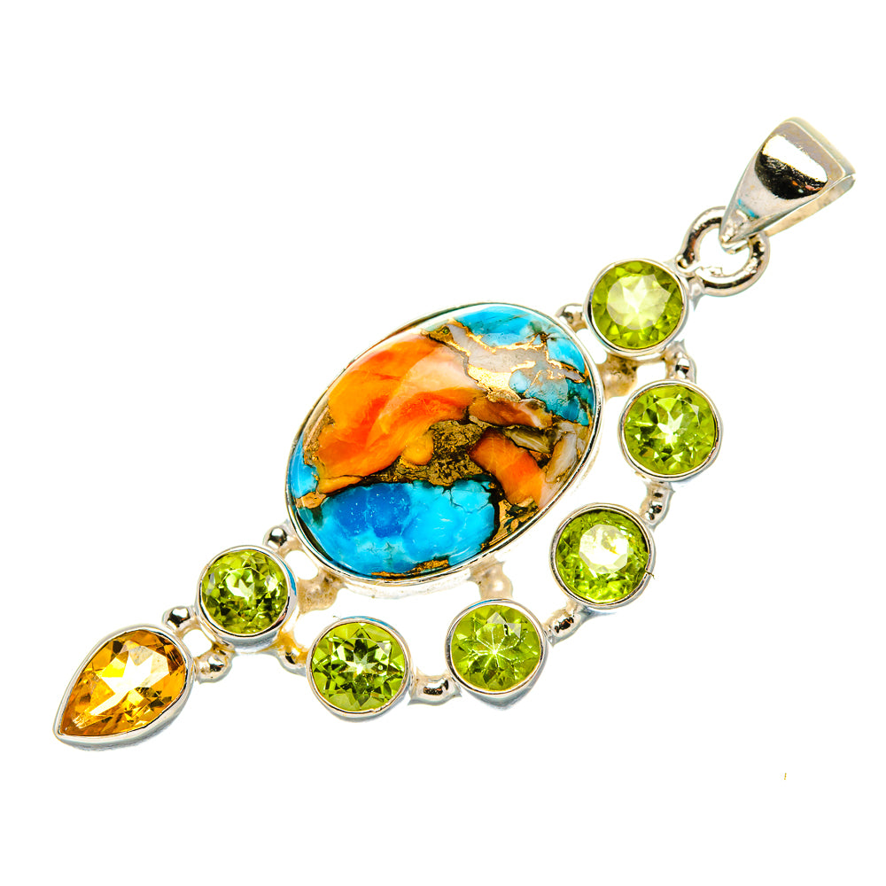 Spiny Oyster Turquoise, Peridot, Citrine 925 Sterling Silver Pendant 2 1/8" (925 Sterling Silver) PD37723