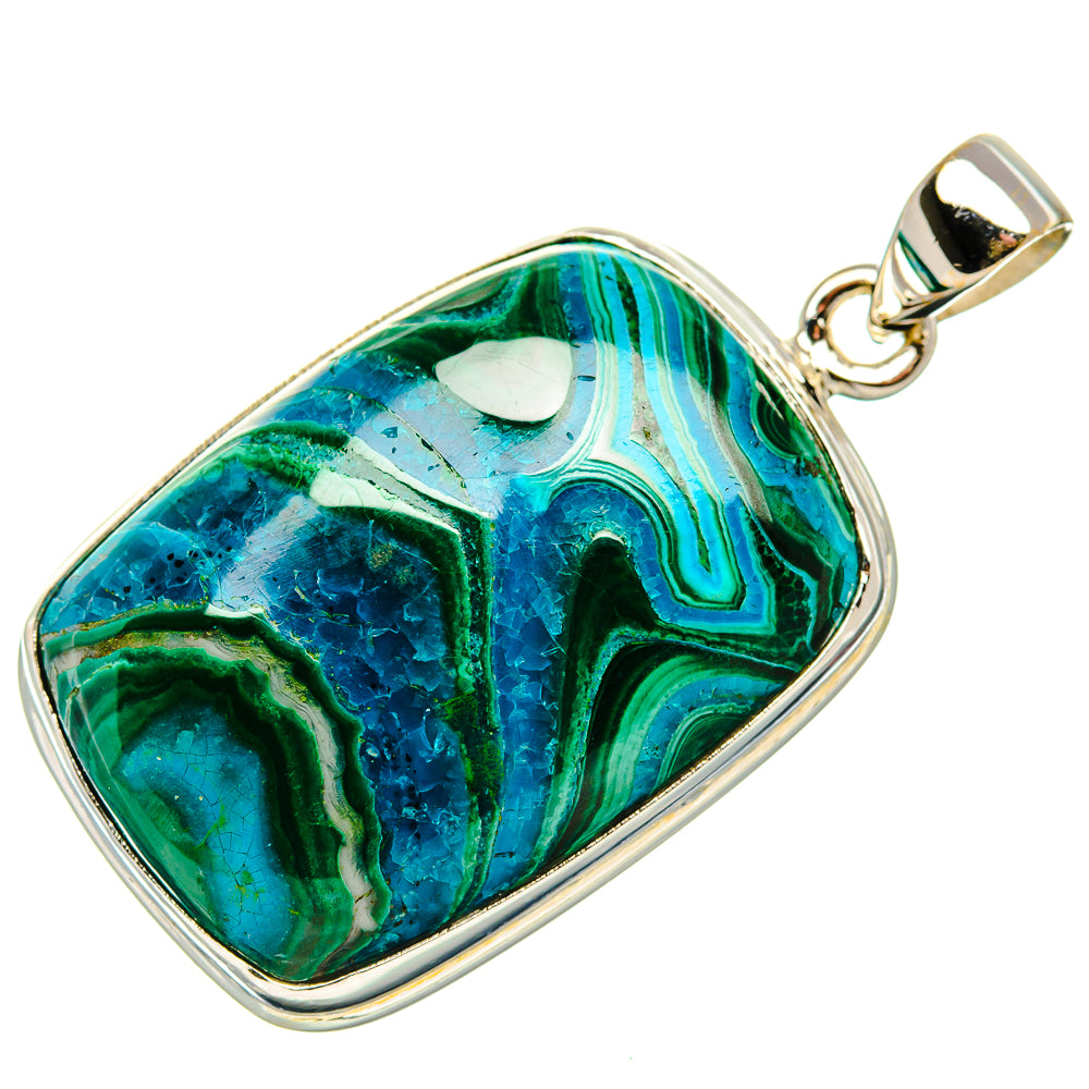Malachite In Chrysocolla Pendant 1 5/8" (925 Sterling Silver) PD37101