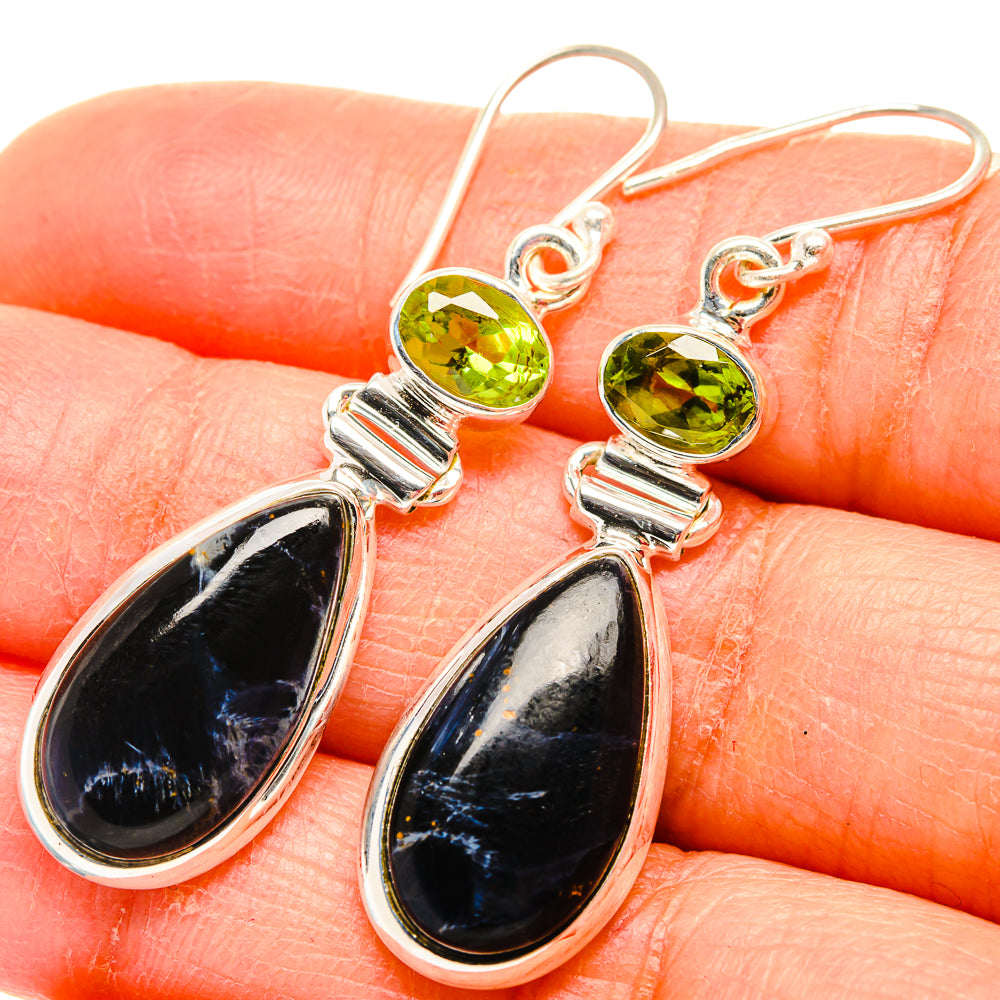 Pietersite, Peridot Earrings 1 7/8" (925 Sterling Silver) EARR431600