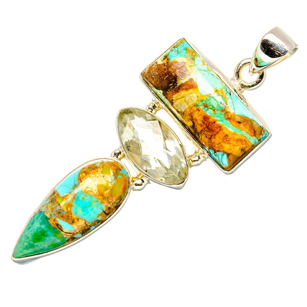 Blue Copper Composite Turquoise, White Quartz Pendant 2" (925 Sterling Silver) PD36862