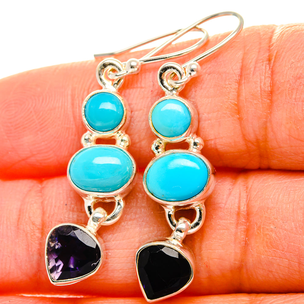 Anasilvercos Sleeping Beauty Turquoise, Tanzanite Earrings 1 3/4" (925 Sterling Silver)