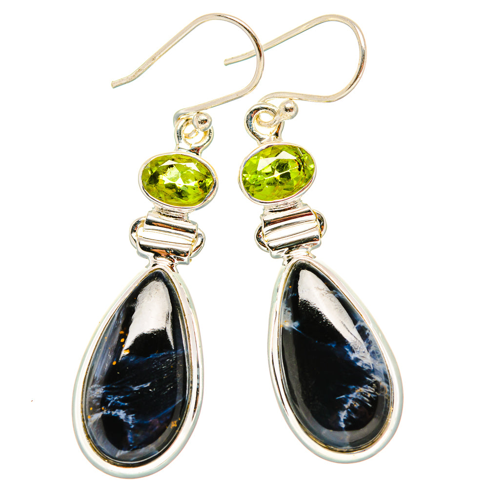 Pietersite, Peridot Earrings 1 7/8" (925 Sterling Silver) EARR431600