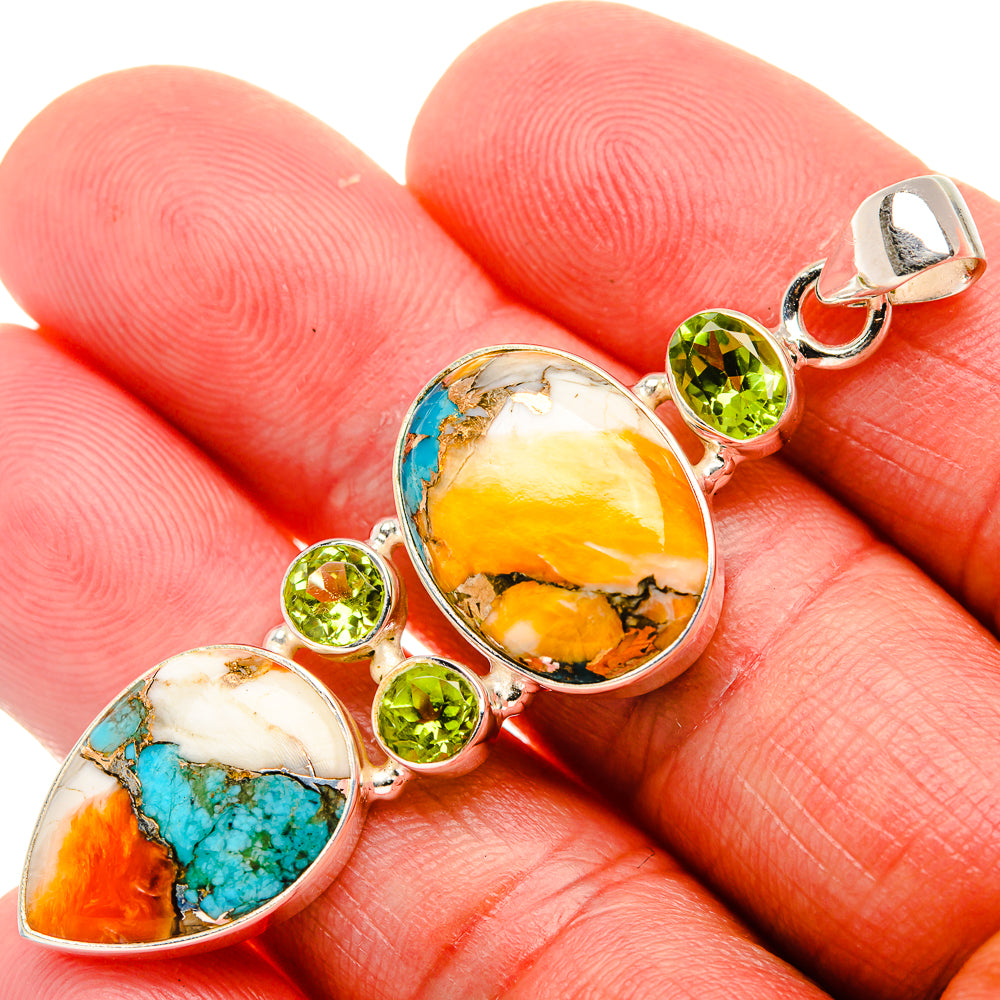 Spiny Oyster Turquoise, Peridot 925 Sterling Silver Pendant 2 1/4" (925 Sterling Silver) PD37718