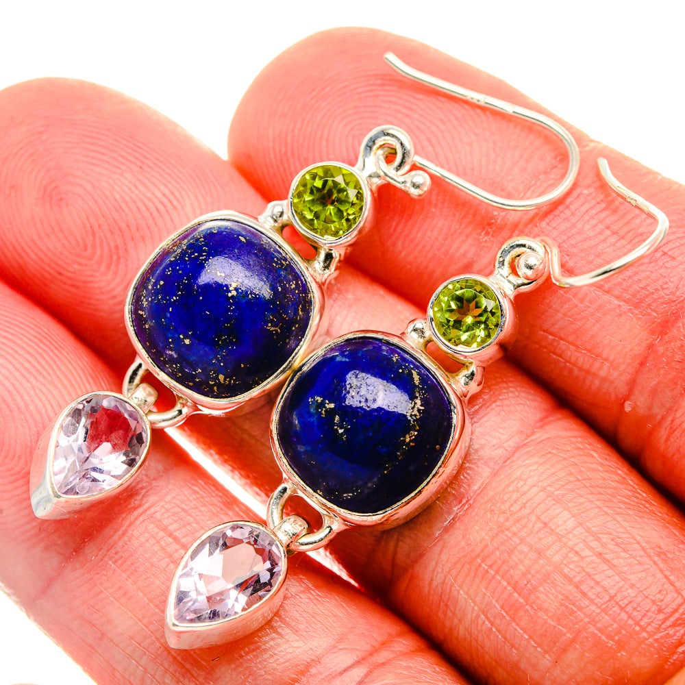 Lapis Lazuli, Kunzite, Peridot Earrings 1 7/8" (925 Sterling Silver) EARR431883