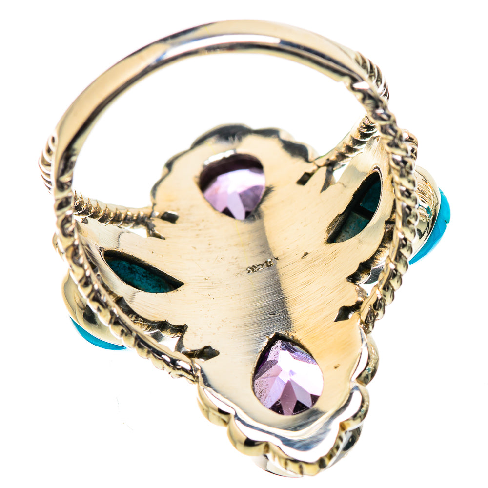 Large Faceted Amethyst, Sleeping Beauty Turquoise Ring Size 8.25 (925 Sterling Silver) RING135367