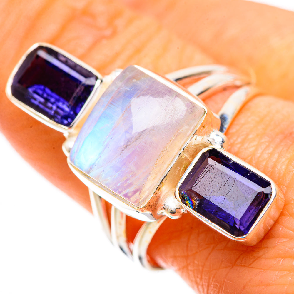 Anasilvercos Rainbow Moonstone, Tanzanite Ring Size 9 (925 Sterling Silver)