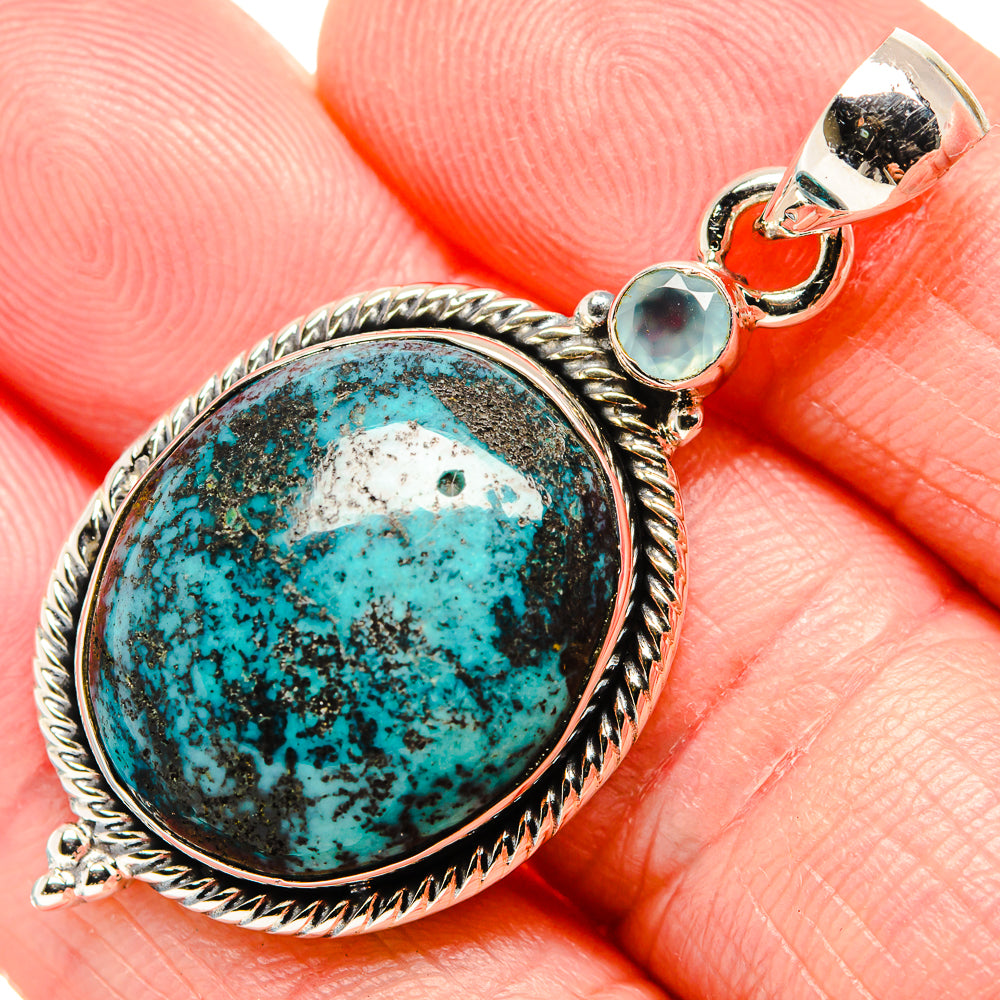 Tibetan Turquoise, Aqua Chalcedony Pendant 1 7/8" (925 Sterling Silver) PD36295