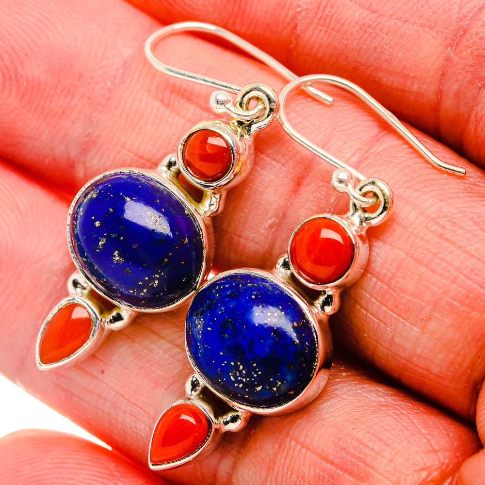 Lapis Lazuli, Red Coral Earrings 1 5/8" (925 Sterling Silver) EARR431902