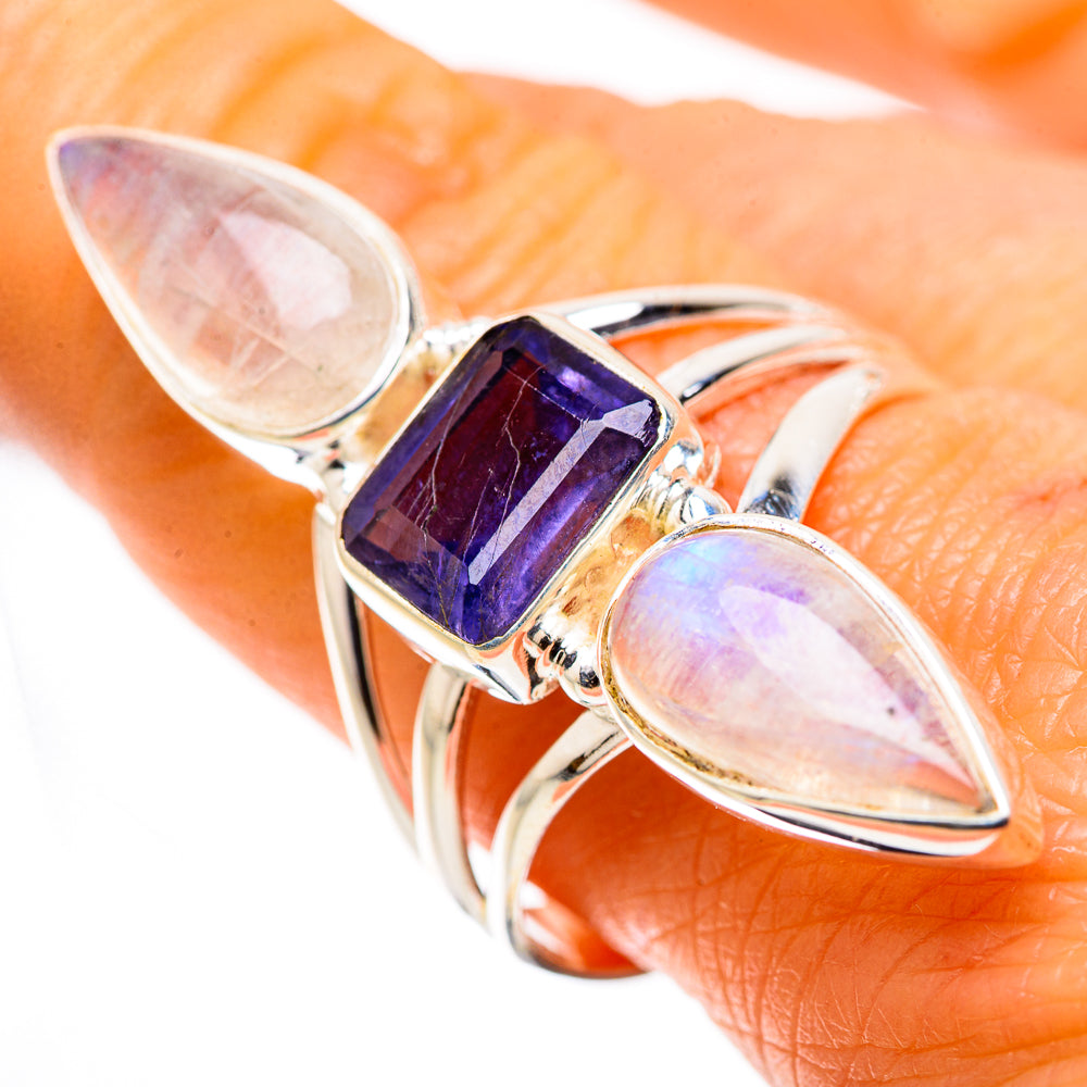 Large Faceted Tanzanite, Rainbow Moonstone Ring Size 10 (925 Sterling Silver) RING135781