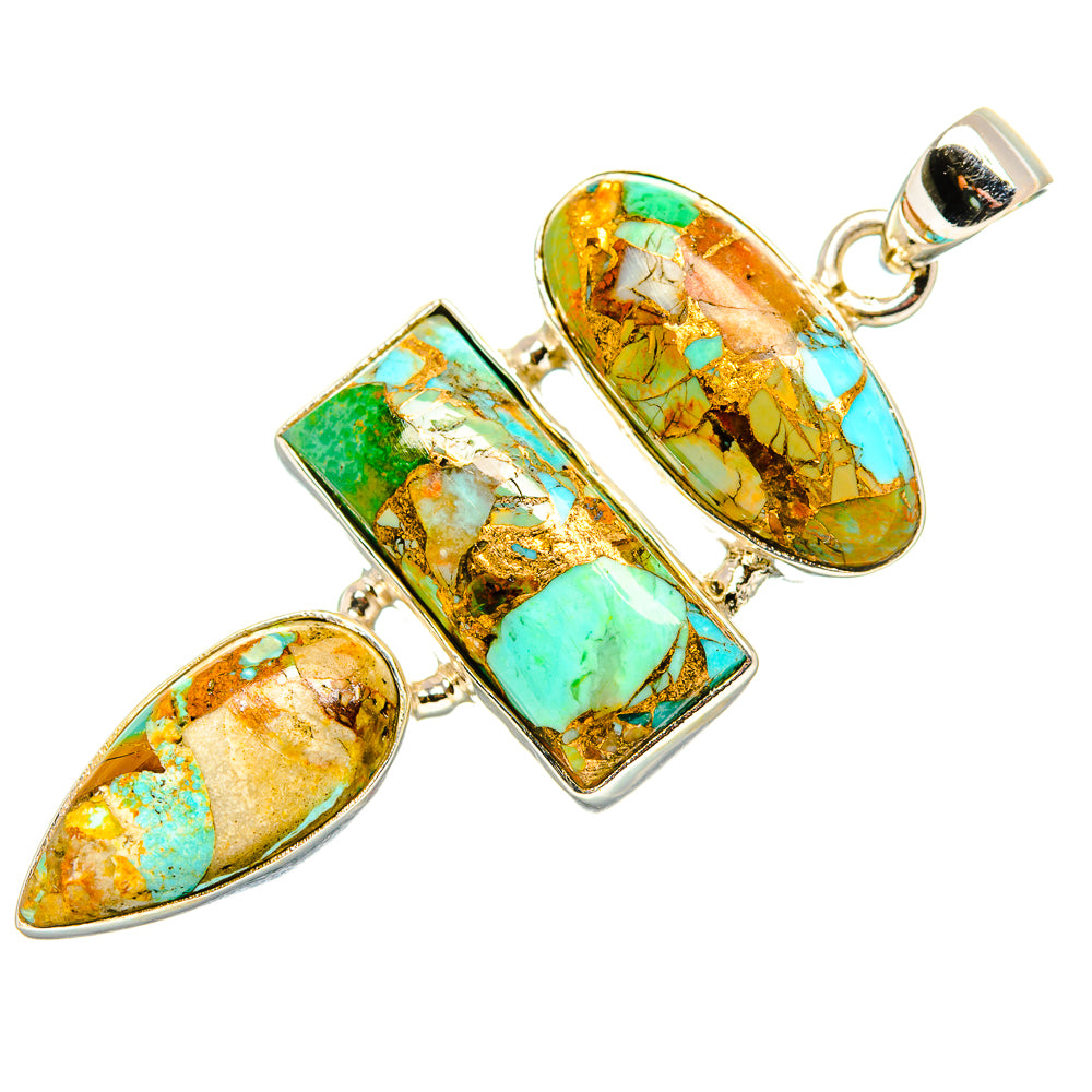 Blue Copper Composite Turquoise Pendant 2" (925 Sterling Silver) PD36850