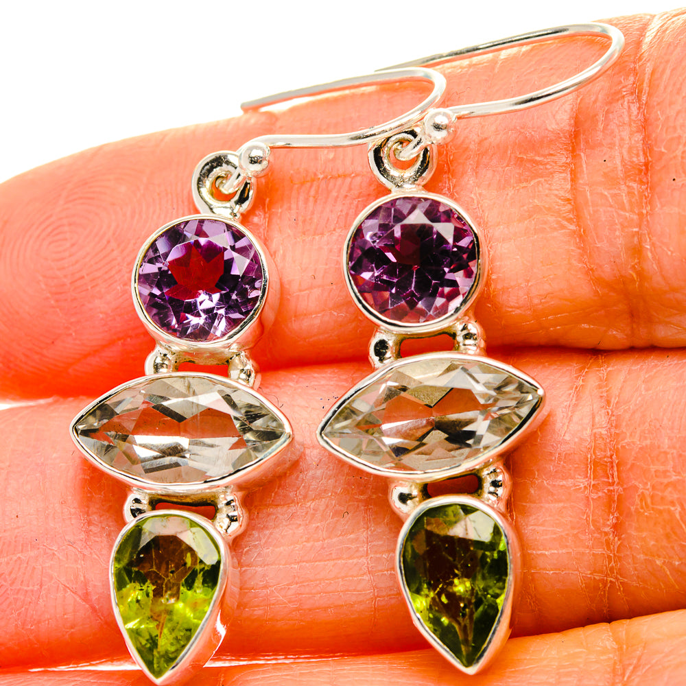 Green Amethyst, Amethyst, Peridot 925 Sterling Silver Earrings 1 1/2" E431730