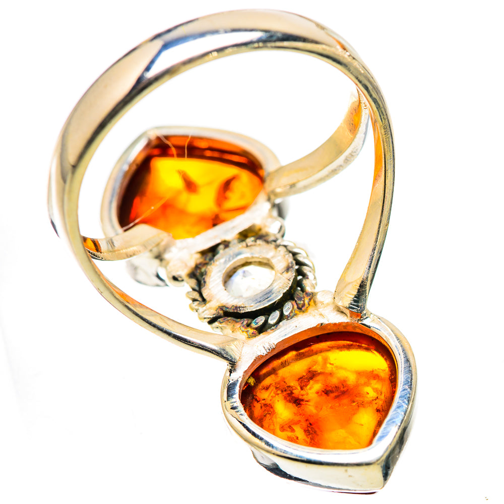 Large Baltic Amber, Rainbow Moonstone Ring Size 10 (925 Sterling Silver) RING135702