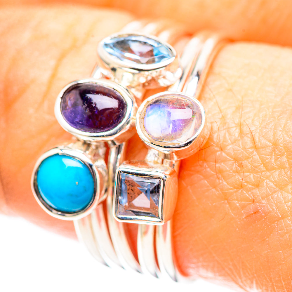 Larimar, Tanzanite, Blue Topaz, Rainbow Moonstone 925 Sterling Silver Ring Size 8 (925 Sterling Silver) RING137294