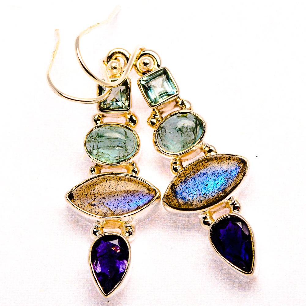 Labradorite, Tanzanite, Aquamarine, Blue Topaz Earrings 1 3/4" (925 Sterling Silver) EARR431860