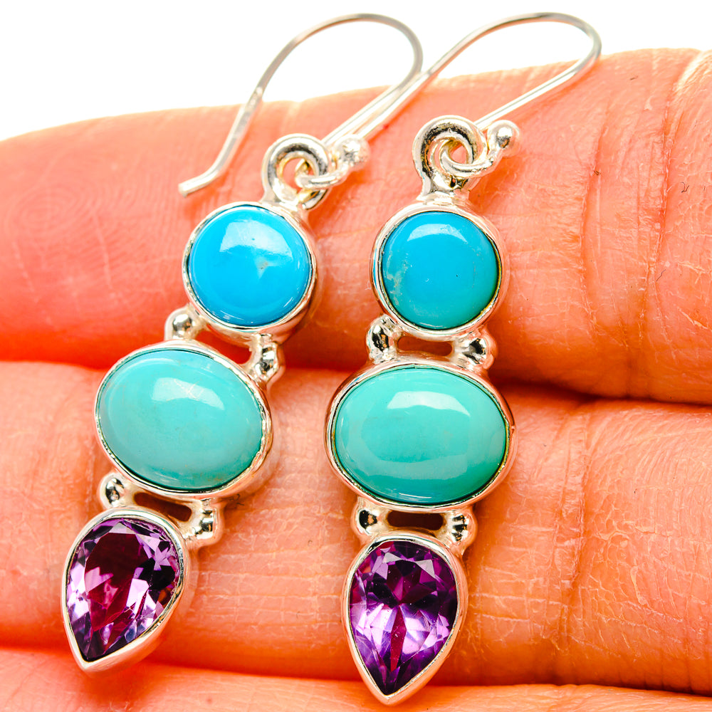Sleeping Beauty Turquoise, Amethyst Earrings 1 3/4" (925 Sterling Silver) EARR431794