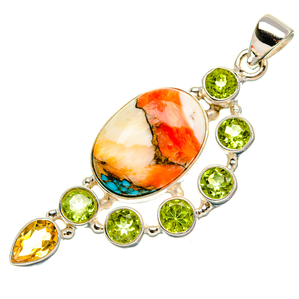 Spiny Oyster Turquoise, Peridot, Citrine Pendant 2 1/8" (925 Sterling Silver) PD37364