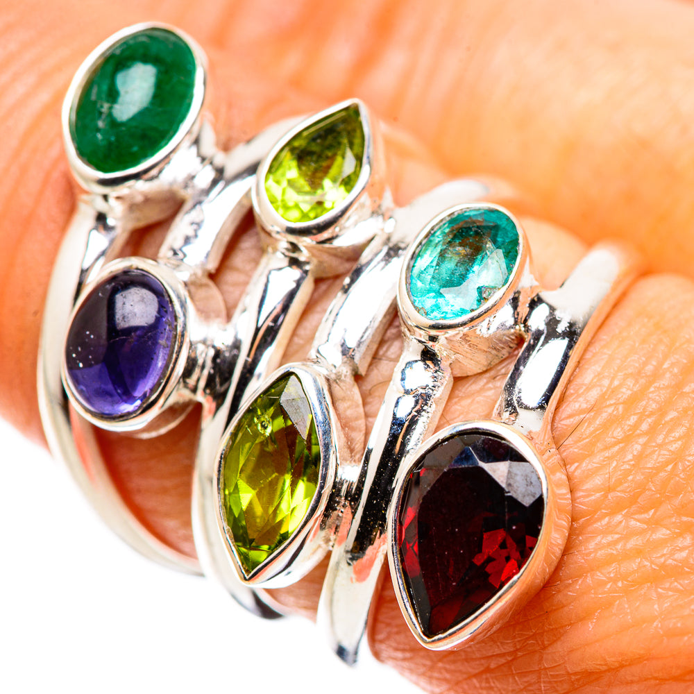 Garnet, Green Aventurine, Tanzanite, Peridot, Emerald Ring Size 8.25 (925 Sterling Silver) RING134876