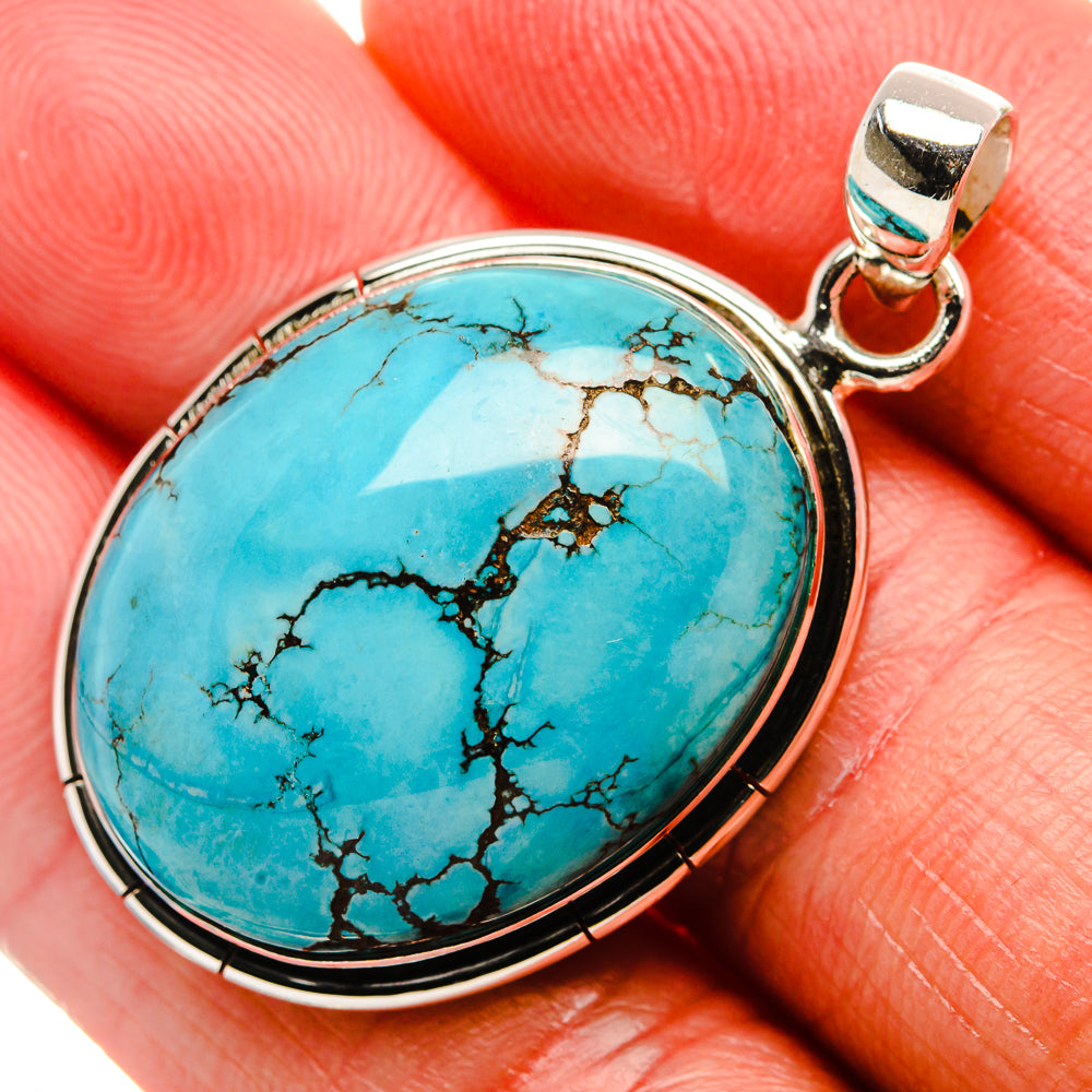 Tibetan Turquoise Pendant 1 3/4" (925 Sterling Silver) PD37139