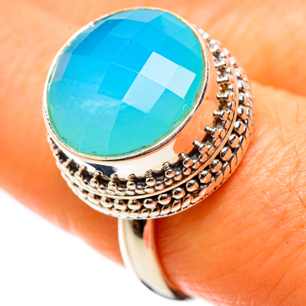 Anasilvercos Aqua Chalcedony Ring Size 8.25 (925 Sterling Silver)