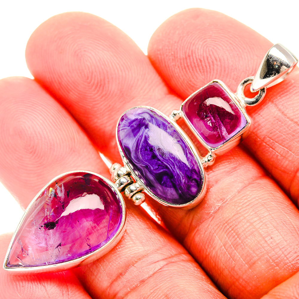 Amethyst, Charoite Pendant 2 3/8" (925 Sterling Silver) PD37398