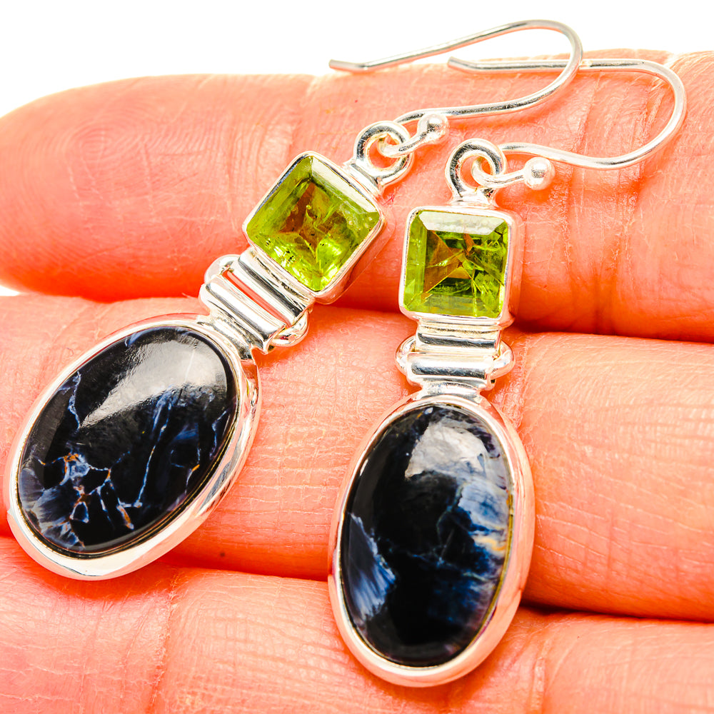 Pietersite, Peridot Earrings 1 3/4" (925 Sterling Silver) EARR431586