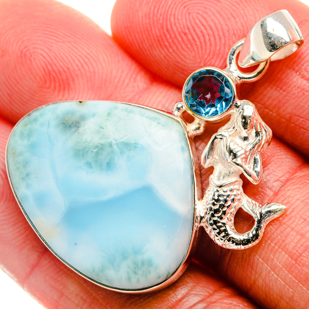 Larimar, Blue Topaz Pendant 1 5/8" (925 Sterling Silver) PD37567