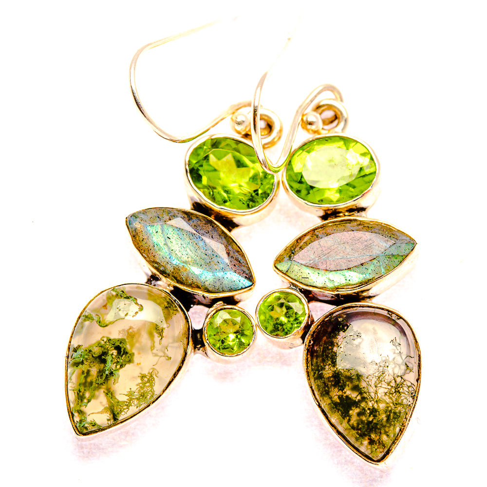 Green Moss Agate, Labradorite, Peridot Sterling Silver Earrings 1 7/8" E431805