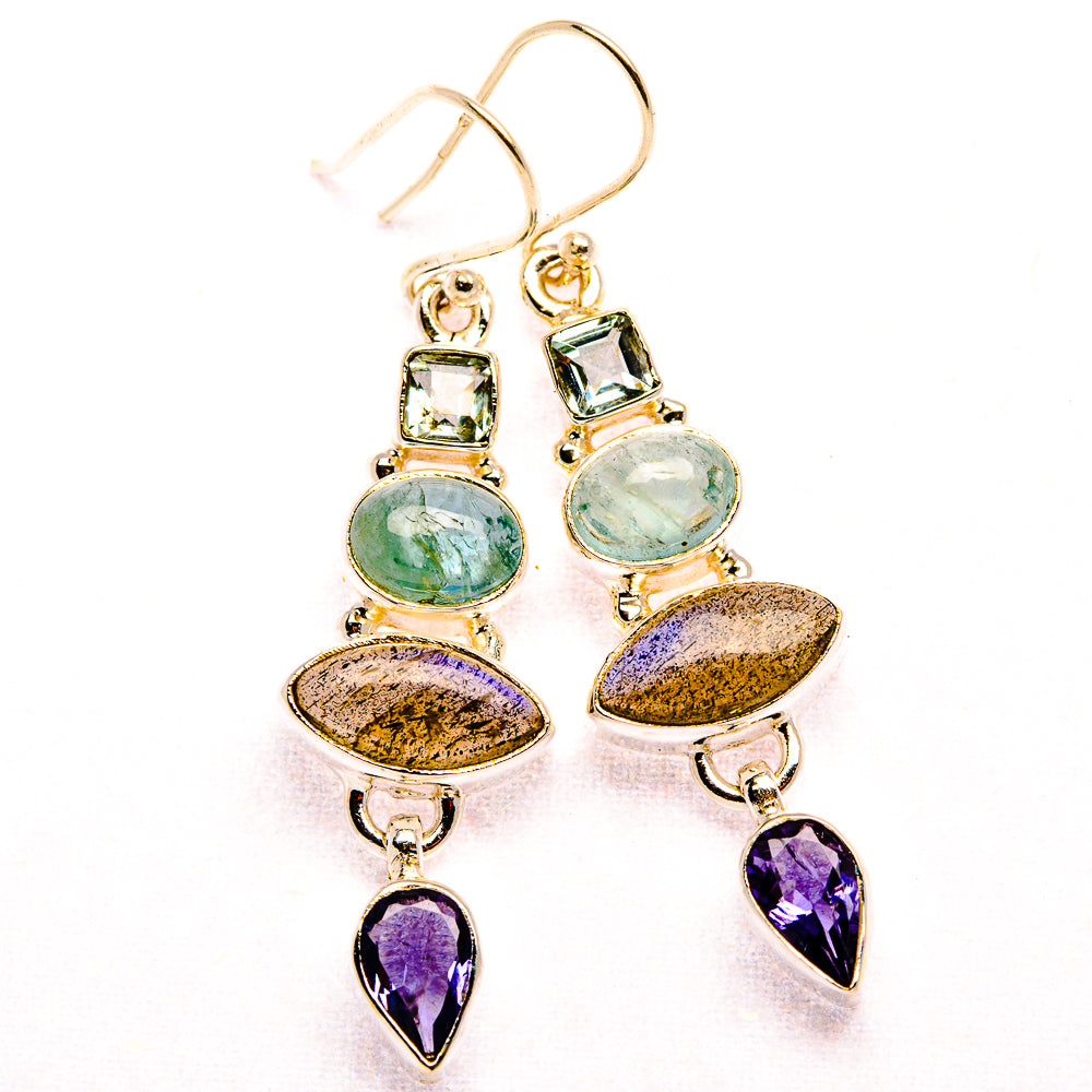 Labradorite, Tanzanite, Aquamarine, Blue Topaz Earrings 1 7/8" (925 Sterling Silver) EARR431905
