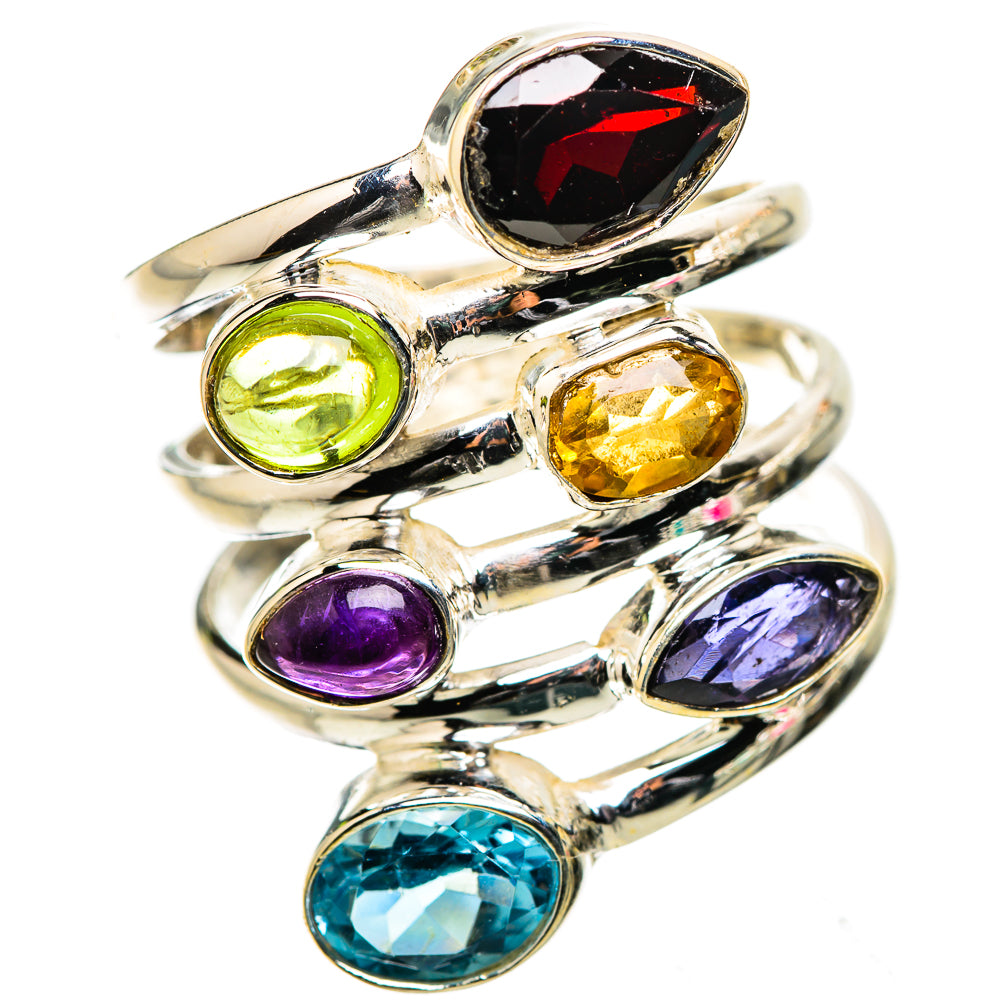 Anasilvercos Large Garnet, Amethyst, Citrine, Peridot, Blue Topaz, Tanzanite Ring Size 9.75 (925 Sterling Silver)