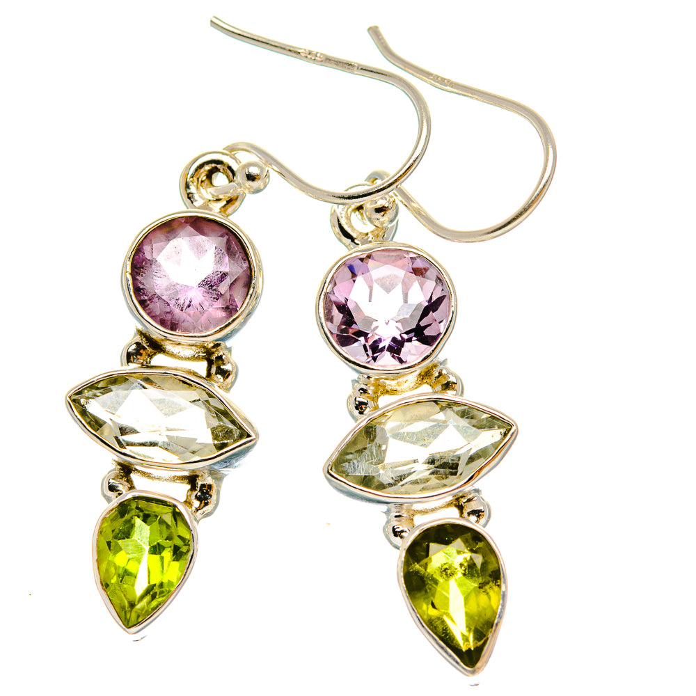 Anasilvercos Faceted Green Amethyst, Amethyst, Peridot Earrings 1 1/2" (925 Sterling Silver)