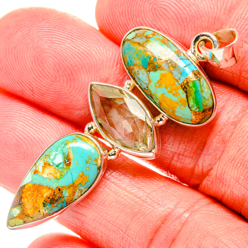 Blue Copper Composite Turquoise, Green Amethyst Pendant 2" (925 Sterling Silver) PD36842
