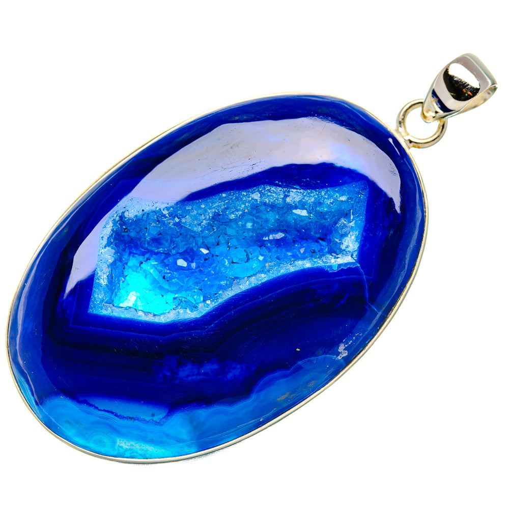 Blue Window Druzy Pendant 2 1/2"  (925 Sterling Silver) PD37218