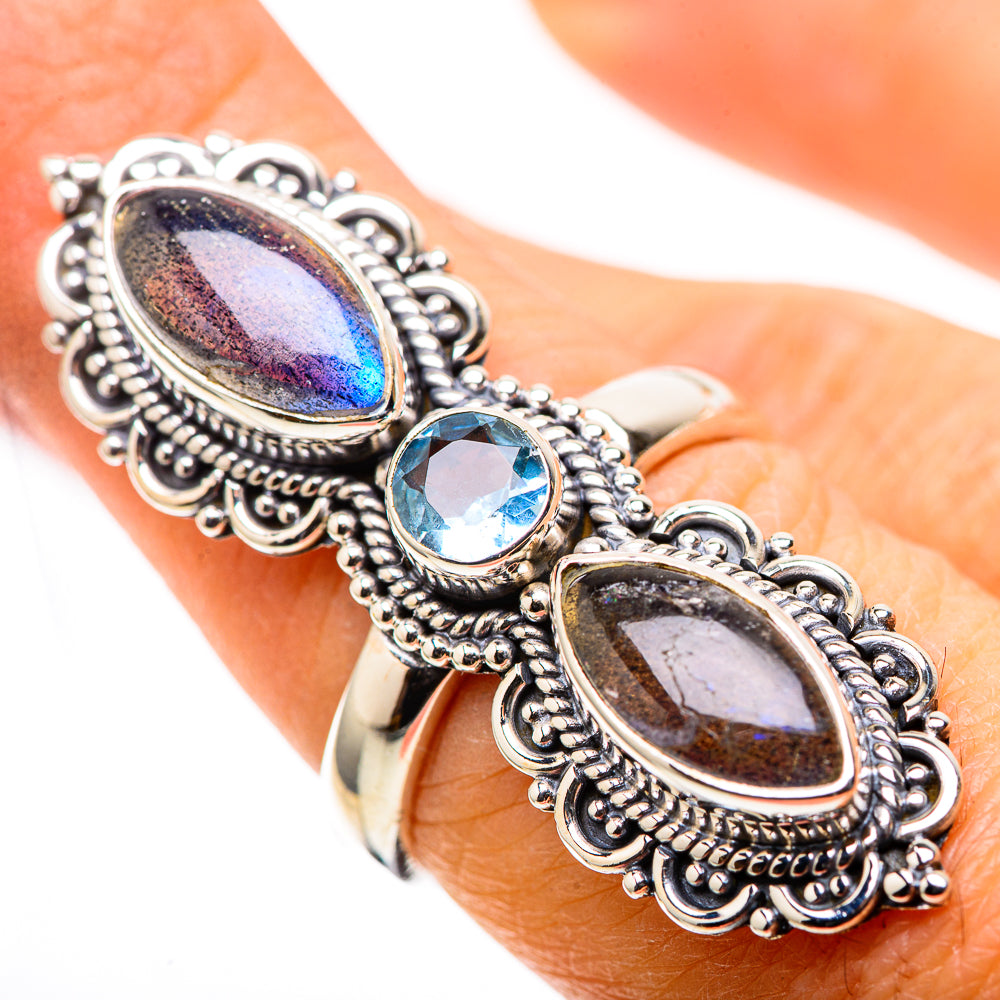 Large Labradorite, Blue Topaz 925 Sterling Silver Ring Size 7.25 (925 Sterling Silver) RING137749