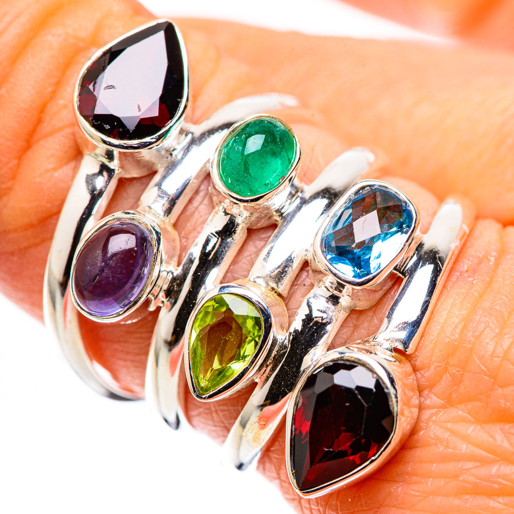 Large Garnet, Peridot, Blue Topaz, Tanzanite, Green Onyx Ring Size 8.25 (925 Sterling Silver) RING136150