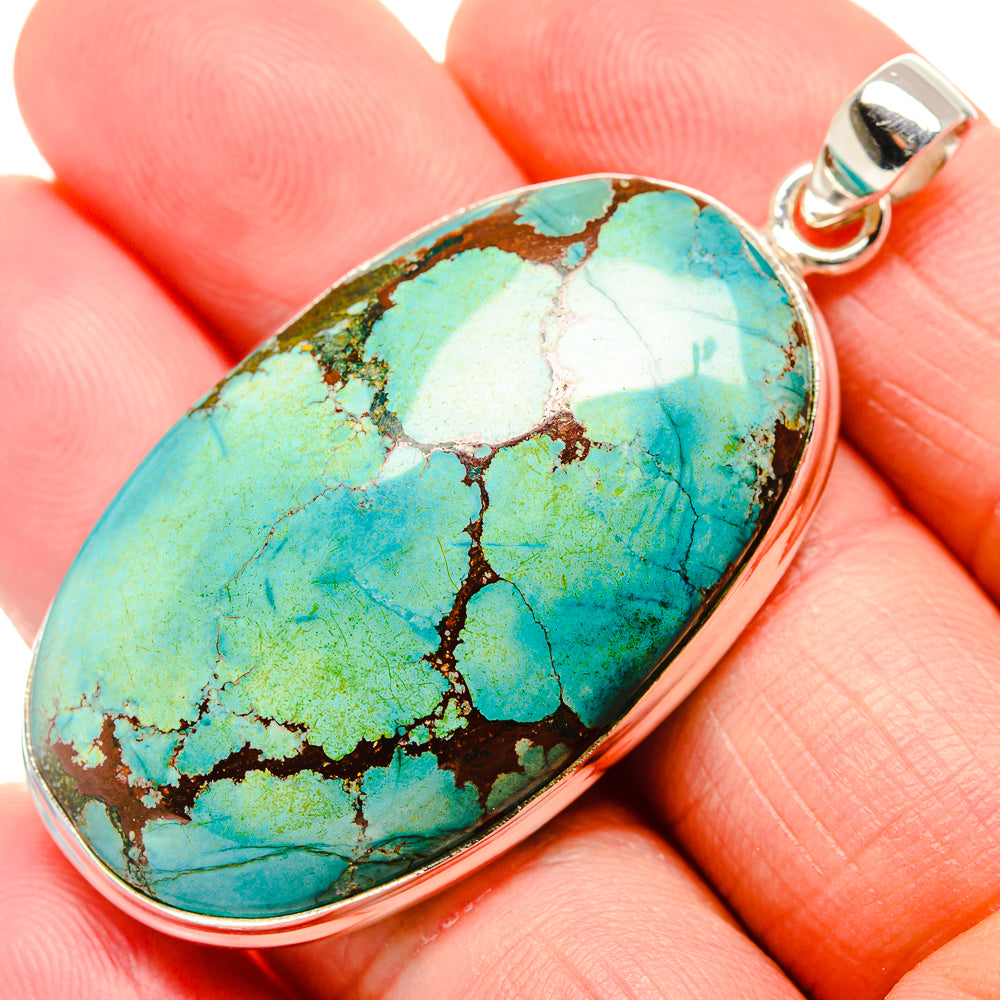 Tibetan Turquoise Pendant 2 1/4"  (925 Sterling Silver) PD36948